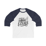 Men's Caffeine & Chaos 3/4 Sleeve Baseball T-shirt